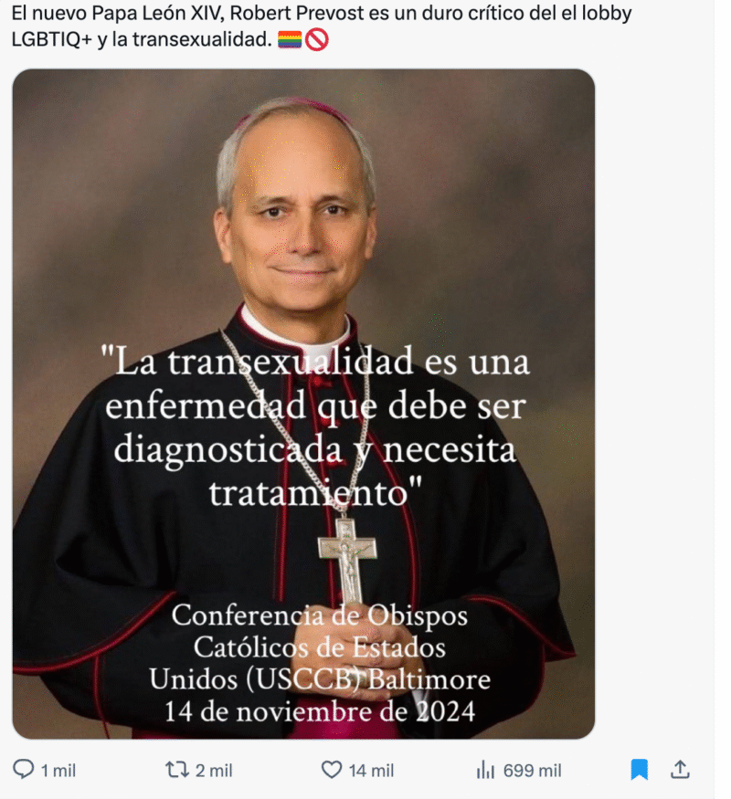 Frase falsa atribuida al Papa León XIV